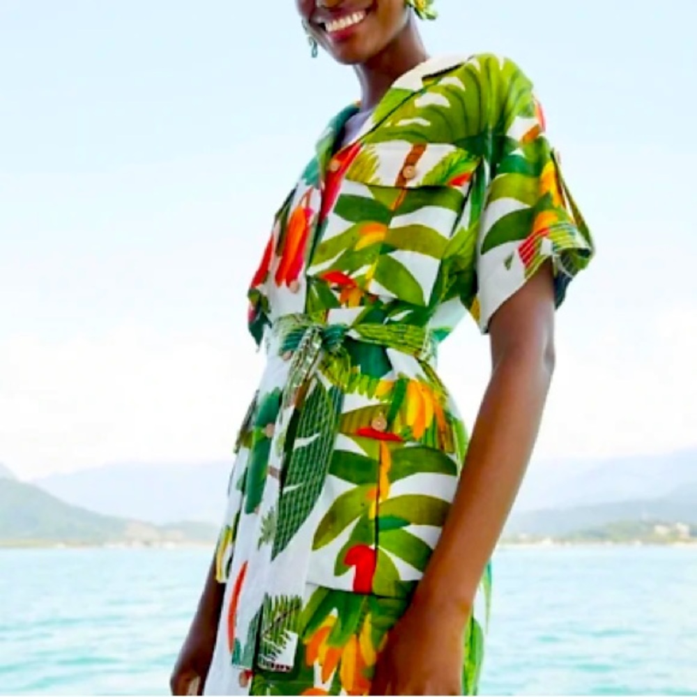 Farm Rio Cocoa Forest Utilitary Mini Dress linen  Small